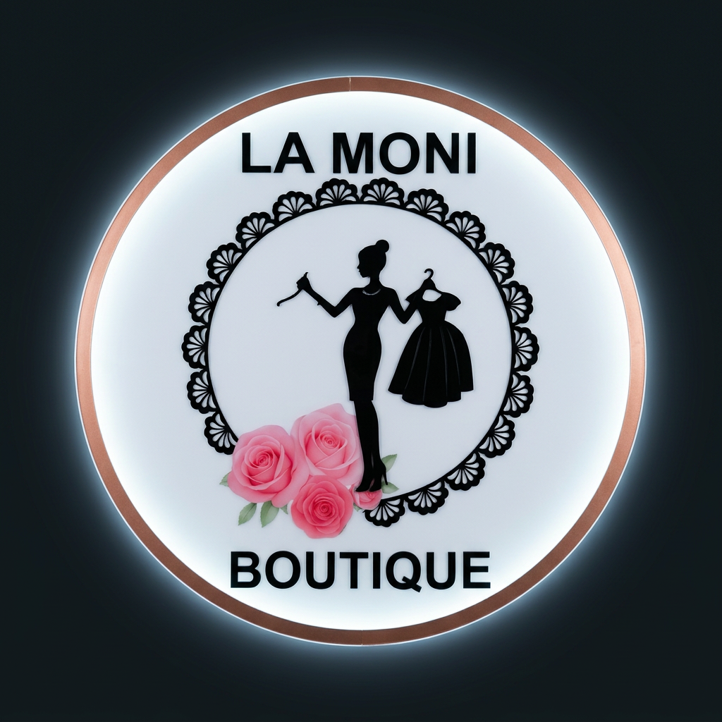 Placa redonda luminosa branca com silhueta feminina e rosas — La Moni Boutique
